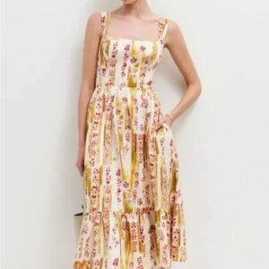 Reformation Cream and Pink Floral Midi Dress